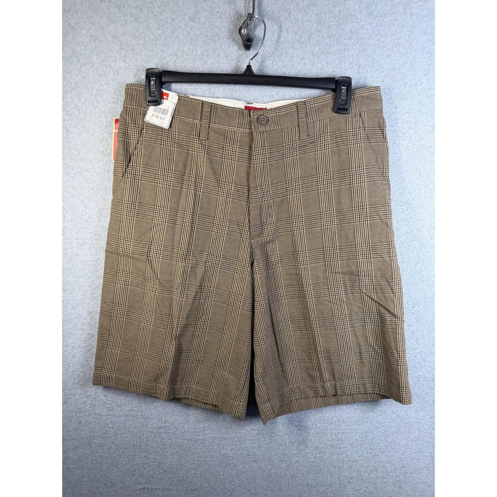 Mossimo Shorts Mens 34 Brown Plaid Chino Canvas Casual Summer Pockets Golf